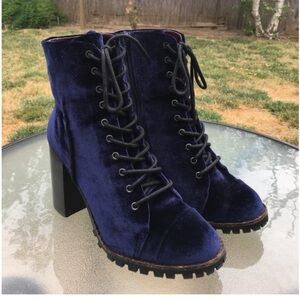Report Signature Navy Velvet Lace Up Combat Boots Size 6.5